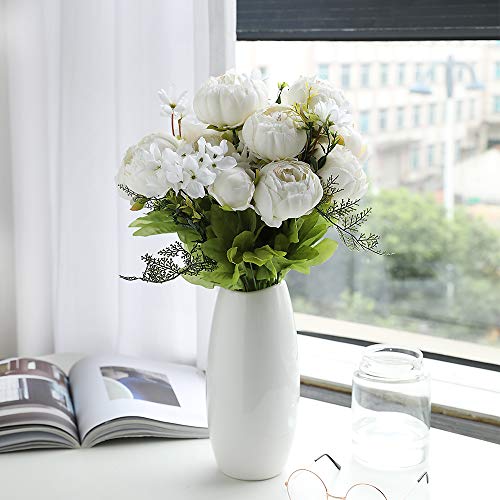 Tifuly 2 Piezas de Ramos de peonía Artificial, Ramo de Flores de imitación de peonías de Seda realistas para la decoración del Banquete de Boda en el hogar, arreglos Florales(Blanco Primavera)