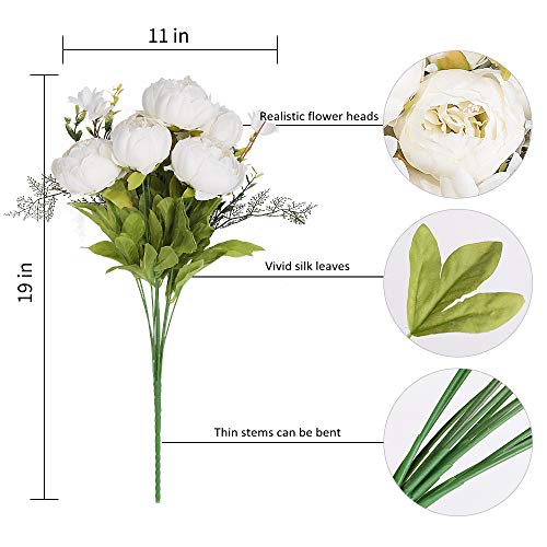 Tifuly 2 Piezas de Ramos de peonía Artificial, Ramo de Flores de imitación de peonías de Seda realistas para la decoración del Banquete de Boda en el hogar, arreglos Florales(Blanco Primavera)