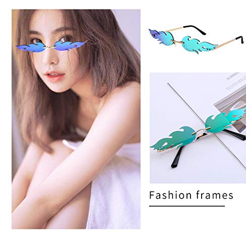 Unisex Gafas de Sol de Fuego Llama sin Montura Gafas de Sol Estrecha para Mujer Hombre Gafas de Sol de Estilo Punk Vintage para Carnaval, Cumpleaños, Graduaciones, Bodas y Fiestas (Verde)