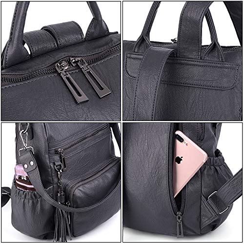 UTO - Bolso Mochila de Mujer Cuero Sintético Bolso Bandolera Bolso Escolar con Bolsillos Laterales con Borlas Gris A