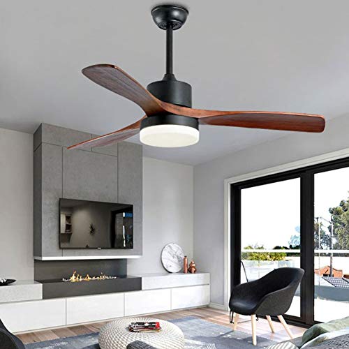 Ventilador De Techo Iluminado Moderno Europeo con Hoja De Ventilador De Madera De Sicomoro De Color Y 3 Luces Led De Bajo Consumo De ConversióN De Color 24w, LáMpara De ArañA De La Sala De Esta