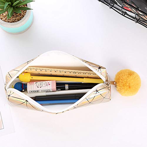 Viesky - Estuche holográfico iridiscente para lápices, estuche para lápices de pelo, material escolar plata