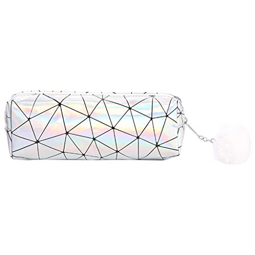 Viesky - Estuche holográfico iridiscente para lápices, estuche para lápices de pelo, material escolar plata