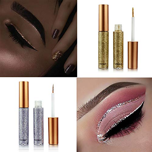 Xiton 1PC Glitter Delineador líquido metálico del brillo del reflejo del sombreador de ojos de larga duración delineador de ojos a prueba de agua altamente líquidas Delineador (3# Plata)