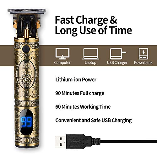 Xnuoyo Pantalla Digital Cortapelos USB Recargable Recortador de Barba Hombre Electrónico Cortar Pelo y Afeitadora para adultos y niños (Dorado)