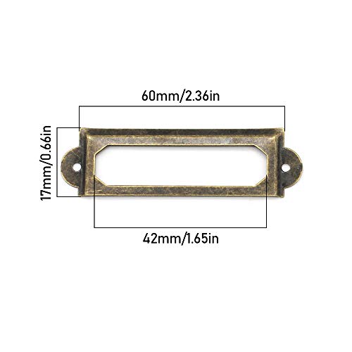 YGSAT - Lote de 50 soportes para etiquetas de metal de latón para archivadores, cajones, etiquetas de estantería, 60 x 17 mm, marcos de etiquetas con tornillos para biblioteca de oficina