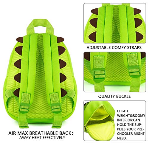 yisibo Mochilas para Niños Kindergarten Preescolar para Niños Pequeños/Niñas Mochila 3D Bolsa De Animales Mochilas para Niños Linda Mochila De Guardería 2-6 Años(Boca Grande Dinosaurio-Verde)