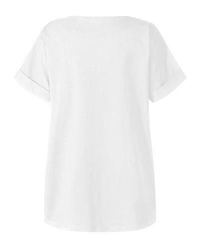 ZANZEA Camisetas Mujer Manga Corta Verano Holgada Labios Estampados Top Tallas Grandes Cuello V Casual Blusa Suelta T Shirt 09-Blanco XXL