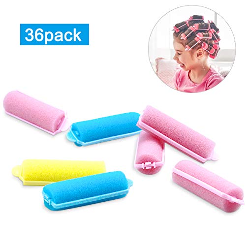 36 Piezas Rulos para el pelo de Esponja, Suave Rodillos para el Cabello, Espuma DIY Herramienta de Rizado para Peinado, Para Mujeres y Niños Peluquería (Rosa, Amarillo, Azul)