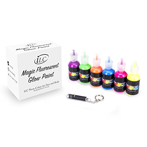 [6 X 28 ml.]iLC Pintura Corporal Pintar Neón Fluorescente Color UV Luz Negra Arte Fosforescente Maquillaje Autoluminosa Luminiscente Resplandeciente en Oscuridad