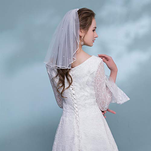 A0127 velo de novia vestido de novia corto, peine, vestido de novia, 40 cm, tul mullido, perlas sintéticas, ropa para mujer, tul romántico blanco C # perlas