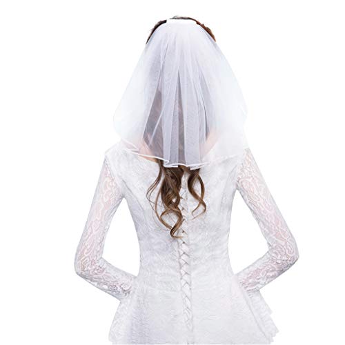 A0127 velo de novia vestido de novia corto, peine, vestido de novia, 40 cm, tul mullido, perlas sintéticas, ropa para mujer, tul romántico blanco C # perlas