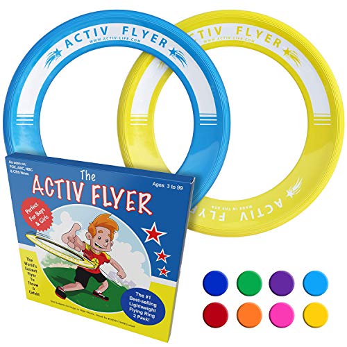 Activ Life Anillos voladores niños [Amarillo/Cian]. Regalo de cumpleaños más Popular para niños de 3+. Juguete Volador definitivo para Vacaciones en la Playa, Parques, recreos y Piscinas.