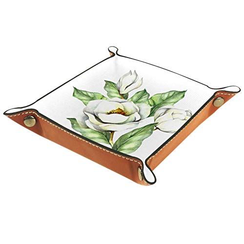 Aglaia Odorata - Bandeja de piel decorativa para joyas, diseño de hebilla, para llaves, teléfono, monedas, relojes, etc., color café