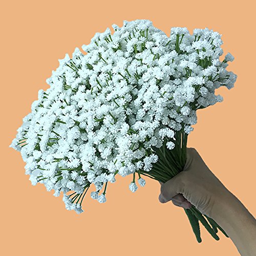 Aisamco Paquete de 2 Artificial Baby's Breath 14 Tenedores, gypsophila Artificial en Blanco 15.7"de Altura para Corona de Pieza Central de Boda