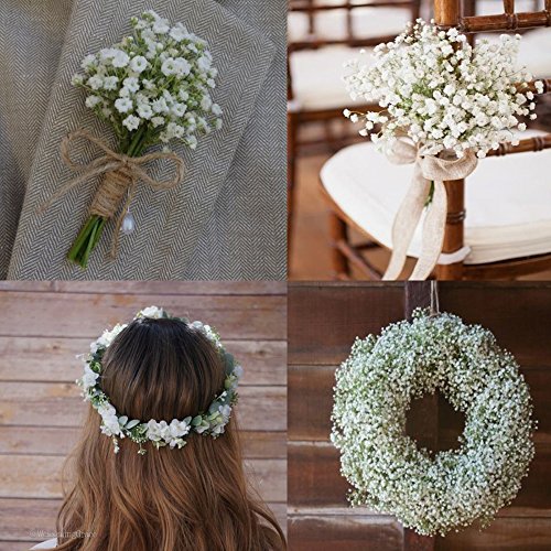 Aisamco Paquete de 2 Artificial Baby's Breath 14 Tenedores, gypsophila Artificial en Blanco 15.7"de Altura para Corona de Pieza Central de Boda