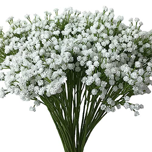 Aisamco Paquete de 2 Artificial Baby's Breath 14 Tenedores, gypsophila Artificial en Blanco 15.7"de Altura para Corona de Pieza Central de Boda