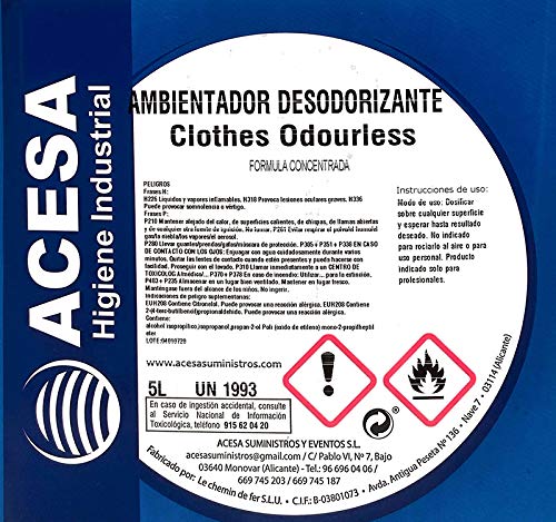 Ambientador Profesional Concentrado Fragancia"ROPA LIMPIA" Formato industrial 5 litros. ACESA