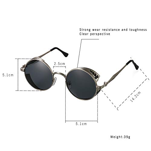 Aroncent Gafa de Sol Polarizada contra UV400 Punk Rock Sunglasses Lente Redonda Protección de Ojos para Golf, Conducción, Viaje, Playa y Actividades Exteriores para Hombre Mujer ? 2PCS
