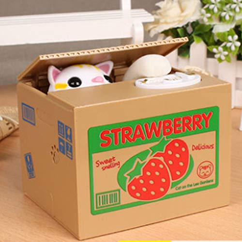 Auped Money Box Mone da Hucha Electrónica Automática Gato Blanco Fresa Savings Bank Regalo significativo para niños.