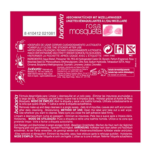 Babaria Toallitas Desmaquilladoras Agua Micelar Vital Skin Rosa Mosqueta - 20 Unidades