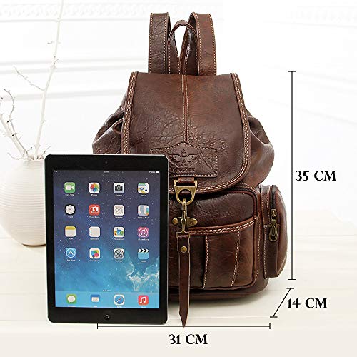 BAGZY Mujeres Mochilas de Cuero Mochila Impermeable Bolsa de Escuela Antirrobo Bolsos de Viaje Bolso Grande para Vacaciones Senderismo Camping Marrón