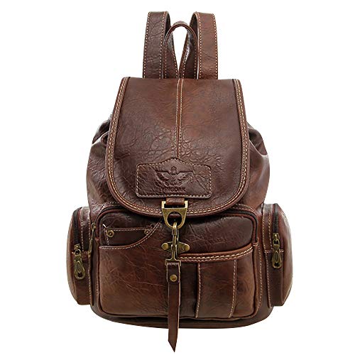 BAGZY Mujeres Mochilas de Cuero Mochila Impermeable Bolsa de Escuela Antirrobo Bolsos de Viaje Bolso Grande para Vacaciones Senderismo Camping Marrón