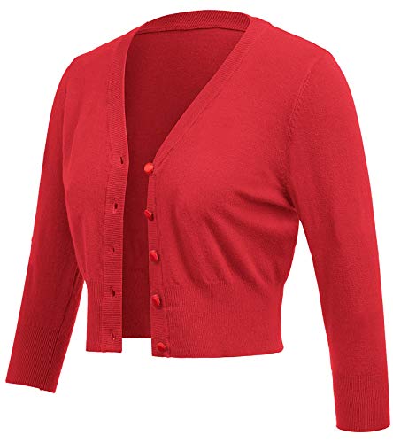 Belle Poque - GF609 - Bolero con manga 3/4 y diseño retro de cerezas bordadas de los años 50, para mujer Rojo(928-5) M