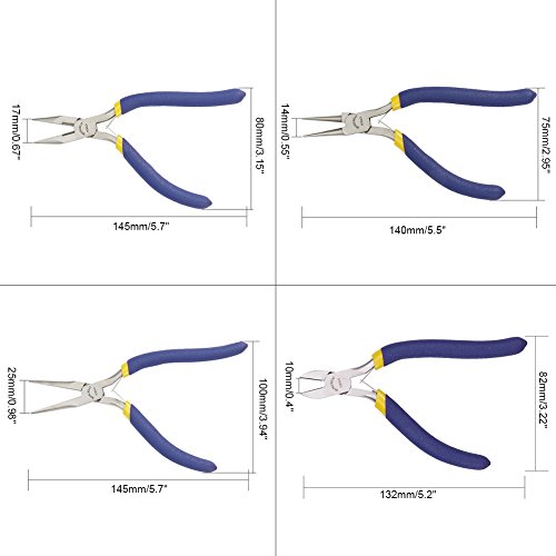 BENECREAT 4 PCS Alicates de Joyeria de Precision para Hacer Joyas - Nariz Larga con Cortador/Nariz Redonda/Alicate de Nariz Larga/Corte Lateral