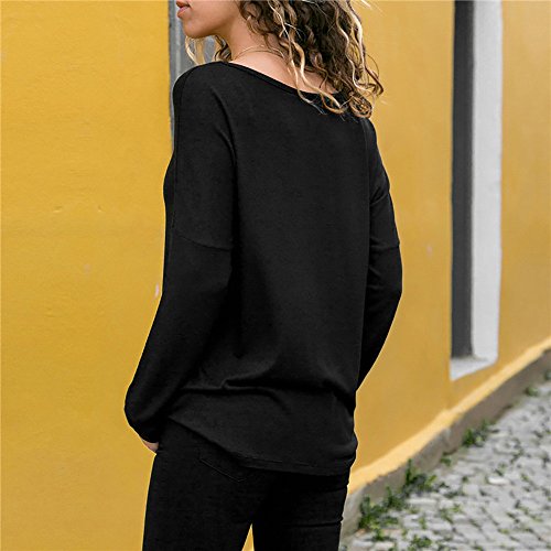Blusa Moda Patchwork Casual para Mujer Sudadera con Capucha Tallas Grandes Color Block Tallas Grandes O-Neck Manga Larga Camiseta Tops Invierno Abrigos Liquidación de Venta SHOBDW (Negro,XL)