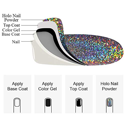 Born Pretty 4 Cajas Nail Art Powder Mirror Holographic Laser Rainbow Neon Unicornio Perla Sirena Pigmento Manicura Glitter Powder