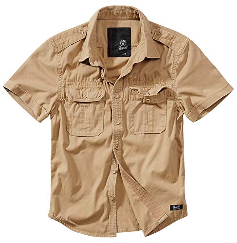Brandit - Camisa retro de manga larga y manga corta, varios colores, tallas S a 7XL Beige, Manches Courtes XXXXXXXL