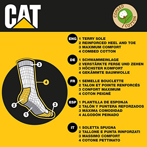 Caterpillar - Calcetines de trabajo de Algodón para hombres, reforzados en el talón y la punta, (Antracita, 43-46), 3 Pares