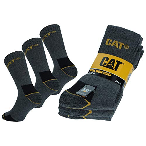 Caterpillar - Calcetines de trabajo de Algodón para hombres, reforzados en el talón y la punta, (Antracita, 43-46), 3 Pares