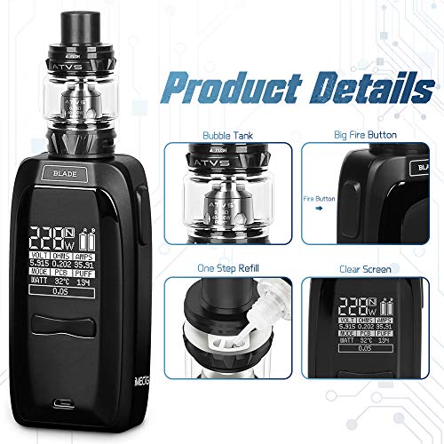 Cigarrillos Electronicos 228W Blade Gran Volumen Mod Vape Sub-Ohm 0.15 Vapeador Relleno Superior Cigarro Electronico Vaporizador Recargable Vaper Sin batería 18650 Sin nicotina