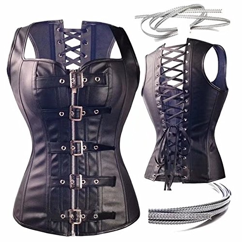 Corset Cuero Mujer Corsé Bustiers Top gotico Sexy Talla Grande Costumes Burlesque Disfraces Halloween Negro M