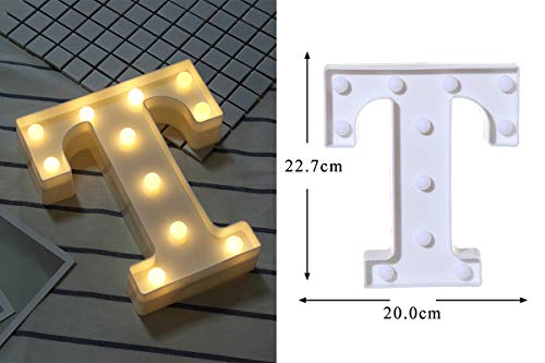 DON LETRA Letras Luminosas Decorativas con Luces LED, Letras del Alfabeto A-Z, Altura de 22cm, Color Blanco - Letra T