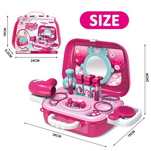 Dreamon Maletin De Belleza y peluqueria Juguete de joyería Set con Accesorios para niñas 3 años