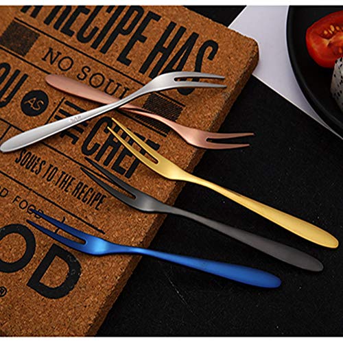 Egurs 5 Piezas Tenedores de Postre Acero Inoxidable,5 Colores Mini Tenedor para Fruta Postre Pastel Bocadillo,Plata, Oro, Oro Rosa, Negro, Azul