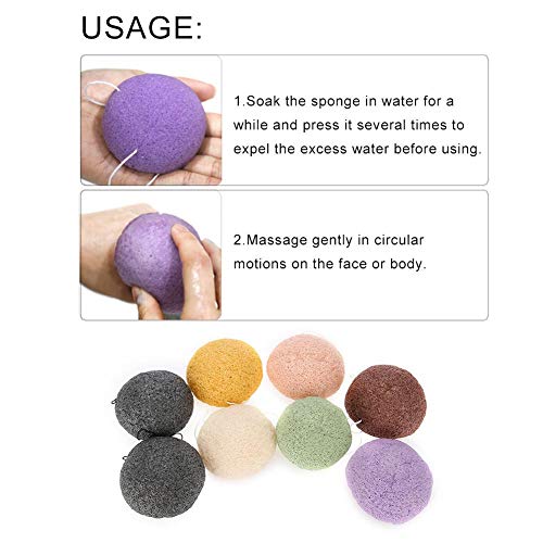 Esponja Konjac natural para peeling, lavado facial, limpieza facial, esponja de fibras vegetales, 8 unidades, esponja suave de limpieza con bambú activado para todas las pieles (secas)