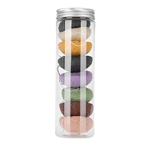 Esponja Konjac natural para peeling, lavado facial, limpieza facial, esponja de fibras vegetales, 8 unidades, esponja suave de limpieza con bambú activado para todas las pieles (secas)