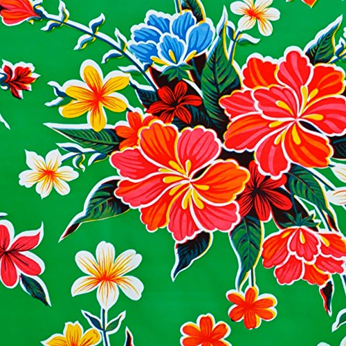FANMEX - Fantastik - Mantel de Hule para Mesa (120 cm Ancho - Largo por Medio Metros) Modelo Hibisco Verde
