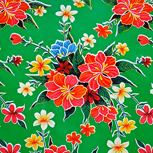 FANMEX - Fantastik - Mantel de Hule para Mesa (120 cm Ancho - Largo por Medio Metros) Modelo Hibisco Verde