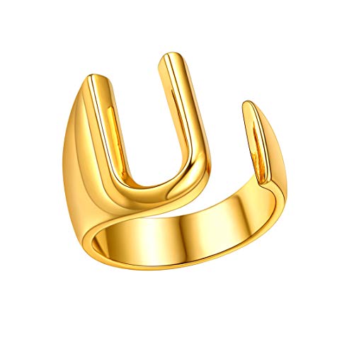 FindChic Anillo U Iniciales de Nombre para Hombres Mujeres Anillo de Oro enchapado
