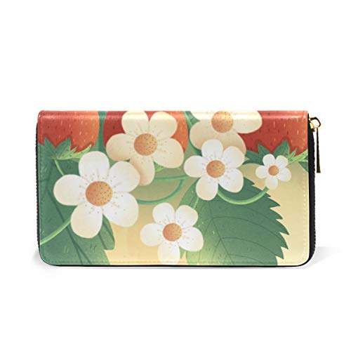 Flor Silvestre Blanca Monedero Cremallera Billetera de Cuero Real Patrón Impresión Bolso para Niño Mujeres Teléfono Chica Hombre