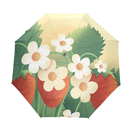 Flor Silvestre Blanca Paraguas Plegable Hombre Automático Abrir y Cerrar Antiviento Protección UV Ligero Compacto Paraguas para Viajes Playa Mujeres Niños Niñas