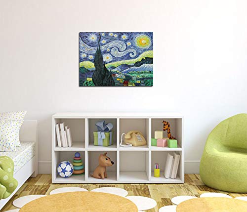Fokenzary pintura al óleo pintada a mano sobre lienzo Vincent Van Gogh Classic Starry Night Reproduction Wall Decor enmarcado listo para colgar, 60 x 80 cm