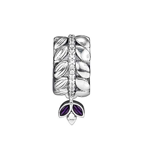 FUNSHOPP 2018 - Clip de energía para el otoño de plata de ley 925 con esmalte color morado claro CZZ para pulseras Pandora