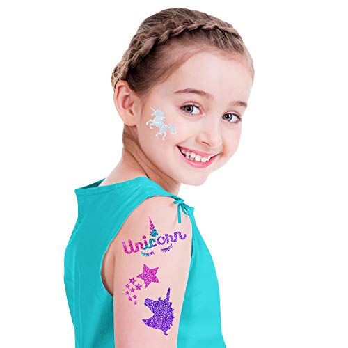 GirlZone Regalos para Niñas -Tatuajes Purpurina Unicornio -Kit de Tatuajes Temporales con Brillantina para Niñas -Tatuajes Temporales - Tattoos Infantiles