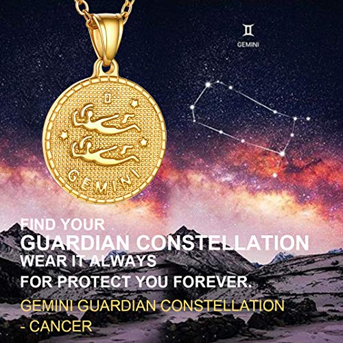 GoldChic Jewelry Géminis Colgante Collar Dorado Acero Inoxidable con baño de Oro, Cadena Ajustable, horóscopo zodíaco constelaciónes, Gratis Caja de Regalo